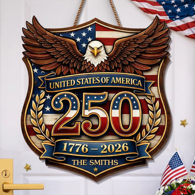 Custom Wood Sign - Personalized America 250th Anniversary Gifts For Mom, Dad, Brother, Sister, Kids - Family Holds Us Together
