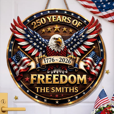 Custom Wood Sign - Personalized America 250th Anniversary Gifts For Mom, Dad, Brother, Sister, Kids - Proud Of Our Shared Story