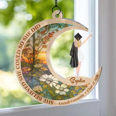 She Believed She Could, So She Did - Family Personalized Window Hanging Suncatcher Ornament - Graduation Gift For Family Members, Siblings, Brothers, Sisters
