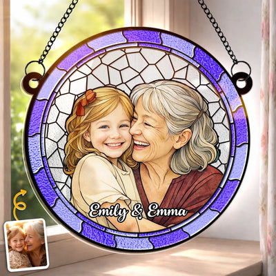 Custom Photo Window Hanging Suncatcher Ornament - Personalized Mother's Day Birthday Gifts For Mom, Grandma - My Sunshine, My Safe Place