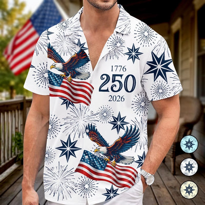 Custom Unisex Tropical Hawaiian Aloha Shirt - Personalized America 250th Anniversary Gifts For Women, Men - Celebrate Freedom In Paradise