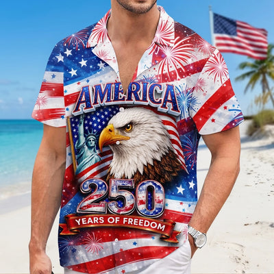 Custom Unisex Tropical Hawaiian Aloha Shirt - Personalized America 250th Anniversary Gifts For Women, Men - Liberty Guides Our Journey