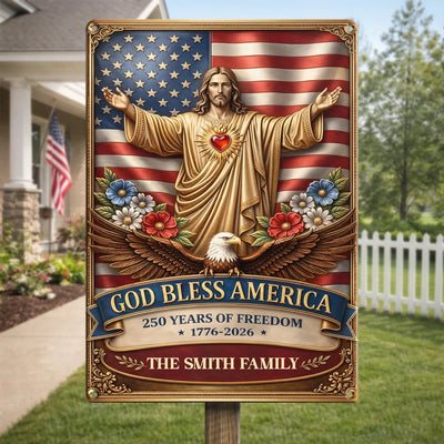 Custom Home Decor Metal Sign - Personalized America 250th Anniversary Gifts For Mom, Dad, Brother, Sister, Kids - Built On Freedom, Led By Love
