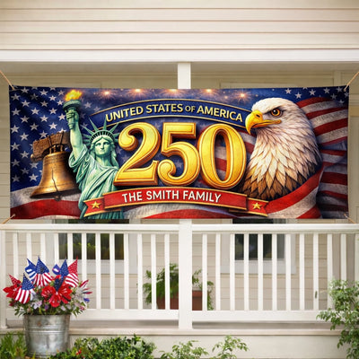 Custom Polyester Outdoor Banner - Personalized America 250th Anniversary Gifts For Mom, Dad, Brother, Sister, Kids - Celebrating 250 Years