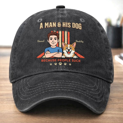 Custom Vintage Washed Denim Baseball Cap - Personalized Birthday Gifts For Dog Lovers, Dog Dad And Mom - Easily Distracted By Dogs