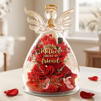 Custom Angel Dome With Preserved Flowers - Personalized Mother's Day Birthday Gifts For Mom, Daughter - Mom Love Never Fades