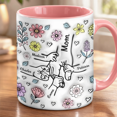Custom 3D Inflated Effect Printed Accent Mug - Personalized Mother's Day Gifts For Mom, Grandma - Holding Your Hand, Holding My Heart